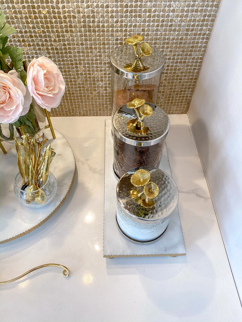Inspire Me! Home Decor Silver And Gold Flower Top Canister (3 Sizes)