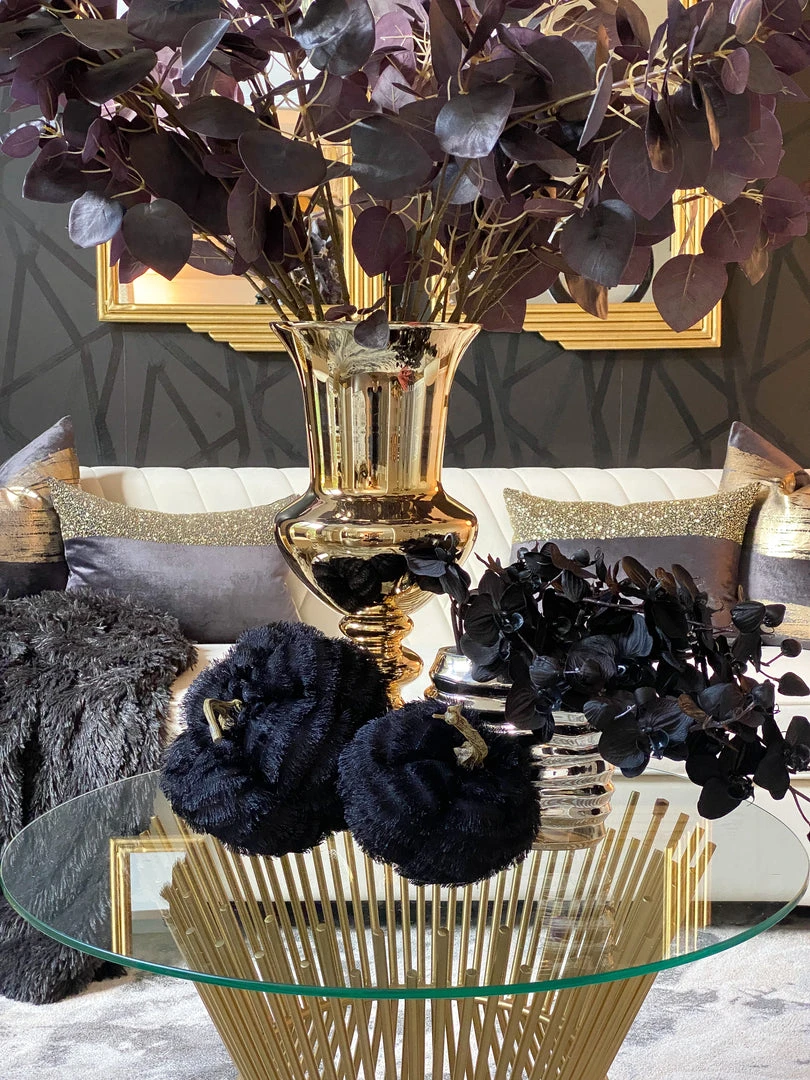 Inspire Me! Home Decor Black Fringe Fabric Pumpkins With Stem (2 Sizes)