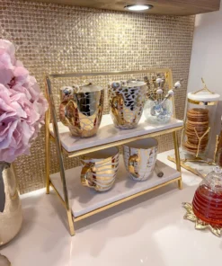 Inspire Me! Home Decor Two Tiered Marble Stand W/ Gold Frame