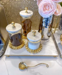 Inspire Me! Home Decor Gold Ripple Canister W/ Marble Lid (3 Sizes)