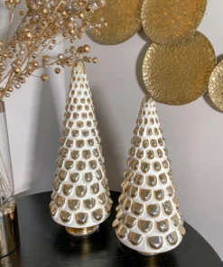 Inspire Me! Home Decor Ceramic Gold And White Pine Tree (2 Sizes)