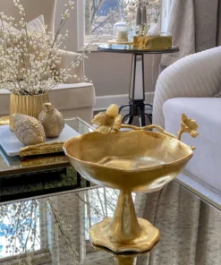 Inspire Me! Home Decor Gold Floral Bowl On Pedestal