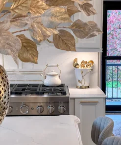 Inspire Me! Home Decor White Ceramic Utensil Holder With Gold Leaf Details & Base