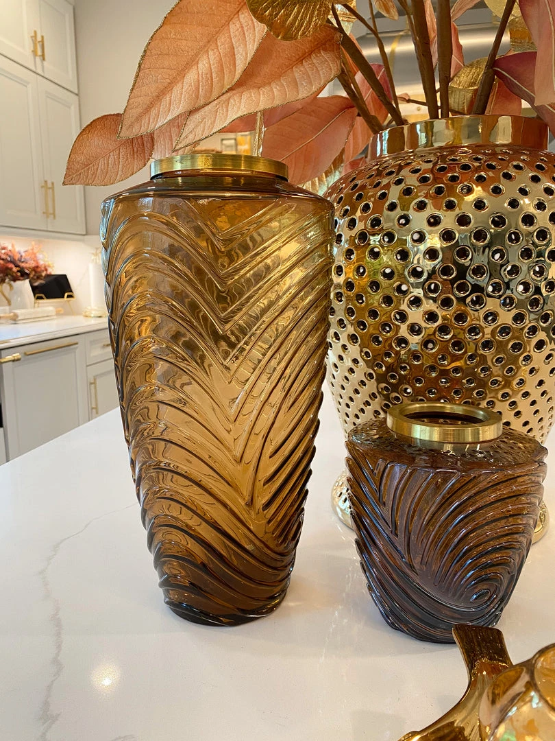 Inspire Me! Home Decor Amber Textured Vase With Gold Rim (2 Sizes)