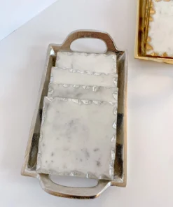 Inspire Me! Home Decor Marble Coasters W/ Silver Trim And Tray Set