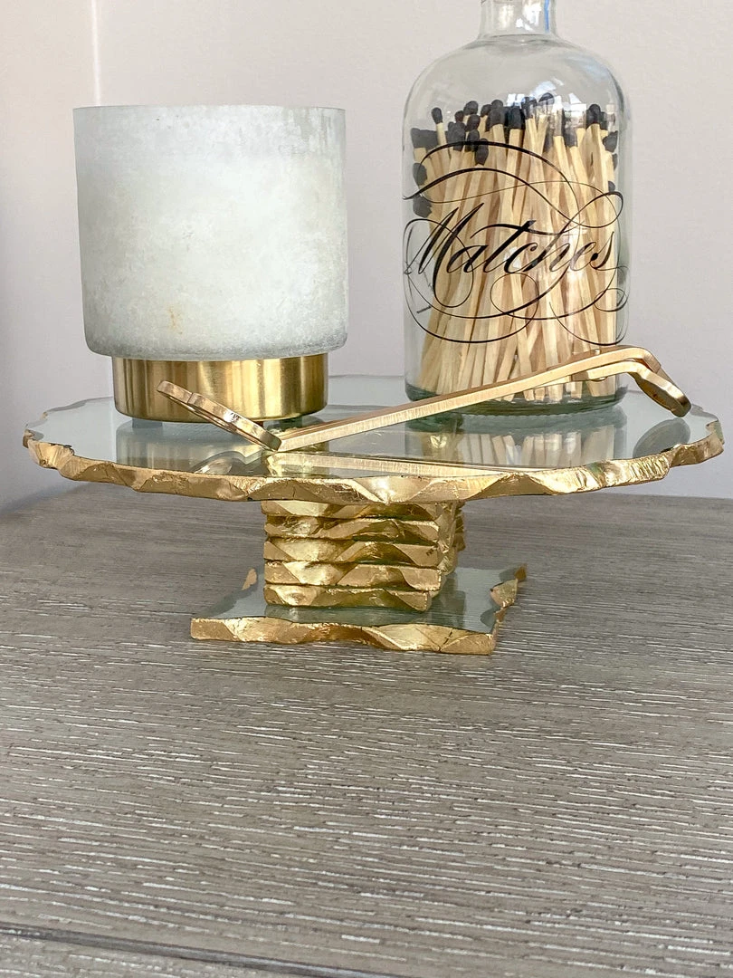 Inspire Me! Home Decor Stacked Glass Cake Stand With Textured Gold Rim (2 Sizes )