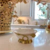 Inspire Me! Home Decor White Ceramic Bowl With Gold Leaf Details And Base (2 Sizes)