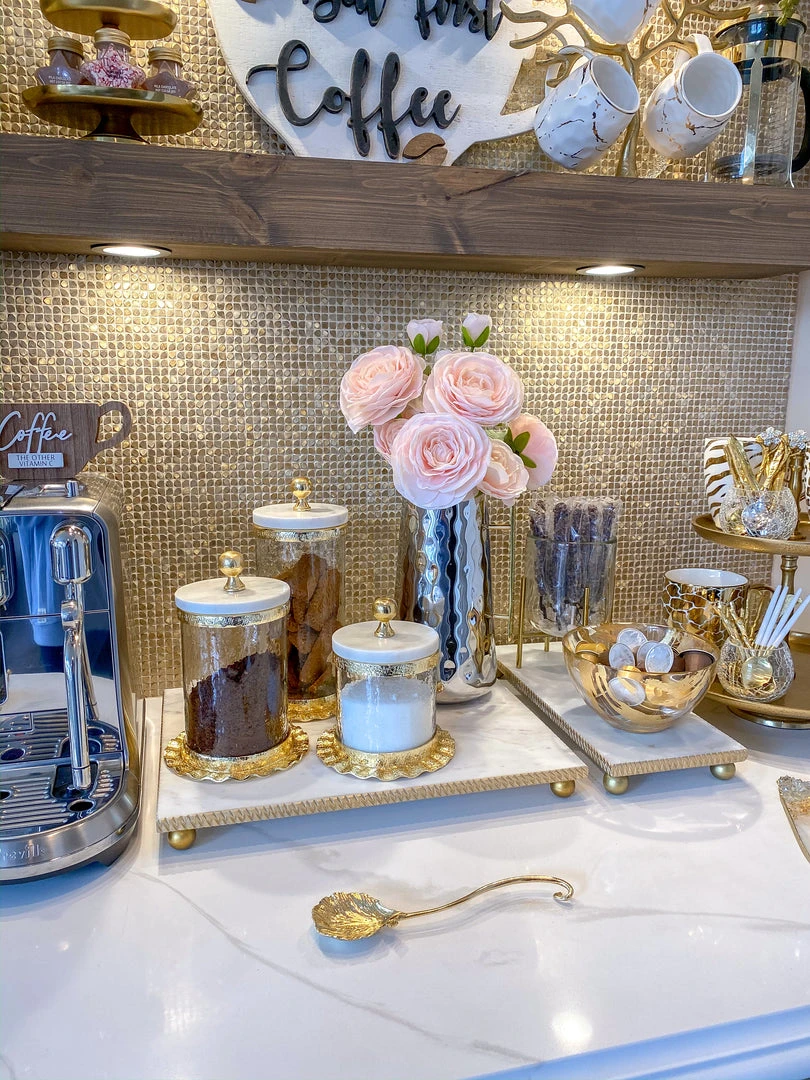 Inspire Me! Home Decor White Marble Tray W/ Gold Textured Edge (2 Size)