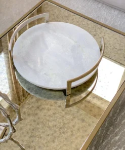 Inspire Me! Home Decor Silver Modern Handle Round Marble Tray
