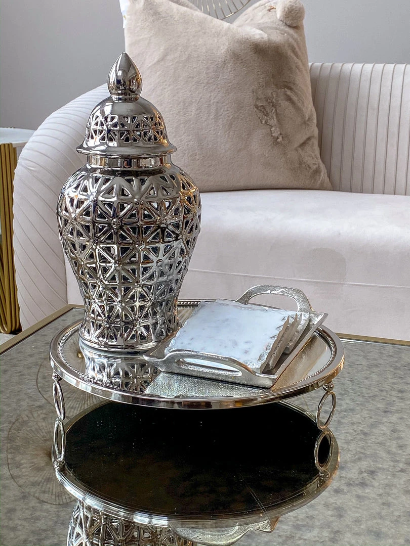 Inspire Me! Home Decor Marble Coasters W/ Silver Trim And Tray Set