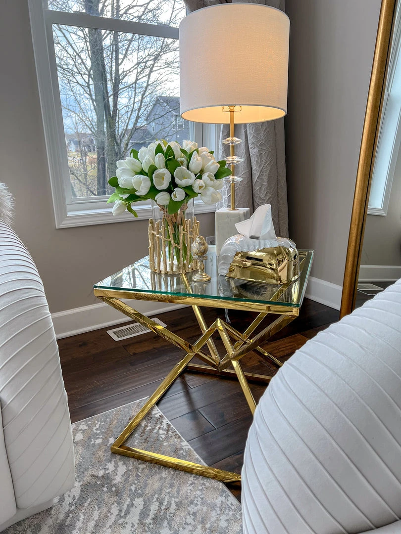 Inspire Me! Home Decor Glass Hurricane/Faux Floral Vase With Gold Twig Design (3 Sizes)