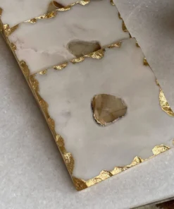 Inspire Me! Home Decor Marble Gold Edge Coaster Set With Agate Center