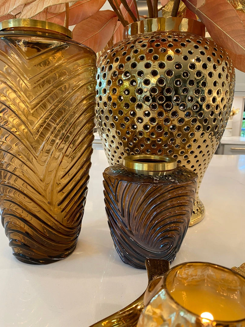 Inspire Me! Home Decor Amber Textured Vase With Gold Rim (2 Sizes)