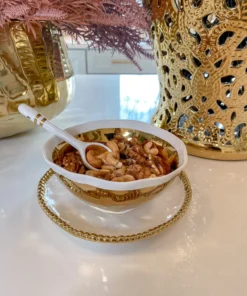 Inspire Me! Home Decor Gold And White Snack Bowl And Spoon Set