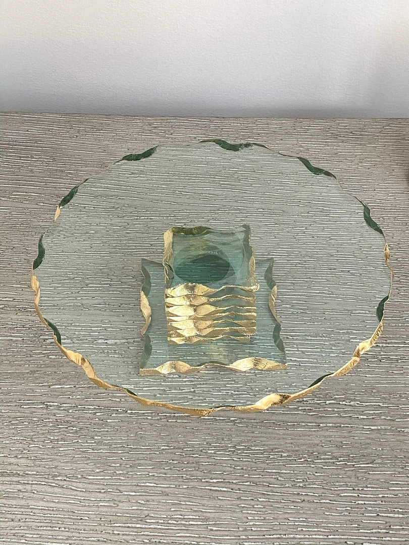 Inspire Me! Home Decor Stacked Glass Cake Stand With Textured Gold Rim (2 Sizes )