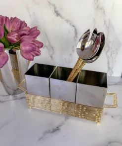 Inspire Me! Home Decor Silver And Gold Metal 3 Section Silverware Holder
