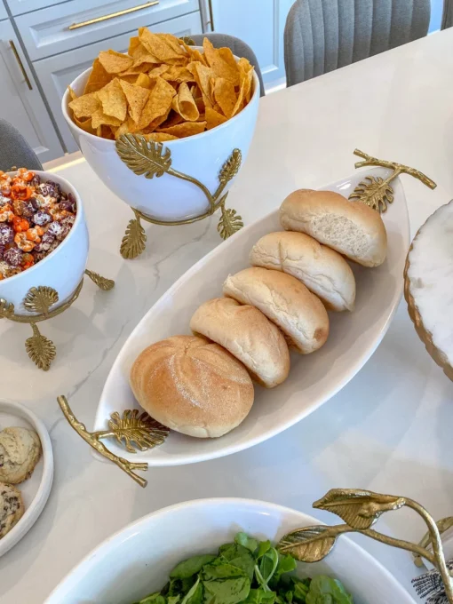 Inspire Me! Home Decor Oblong White Ceramic Bowl With Gold Leaf Details