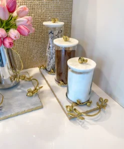 Inspire Me! Home Decor Glass Pomegranate Canisters W/ Marble Lid (3 Sizes)