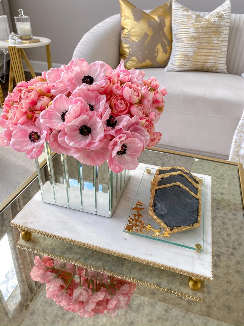 Inspire Me! Home Decor White Marble Tray W/ Gold Textured Edge (2 Size)