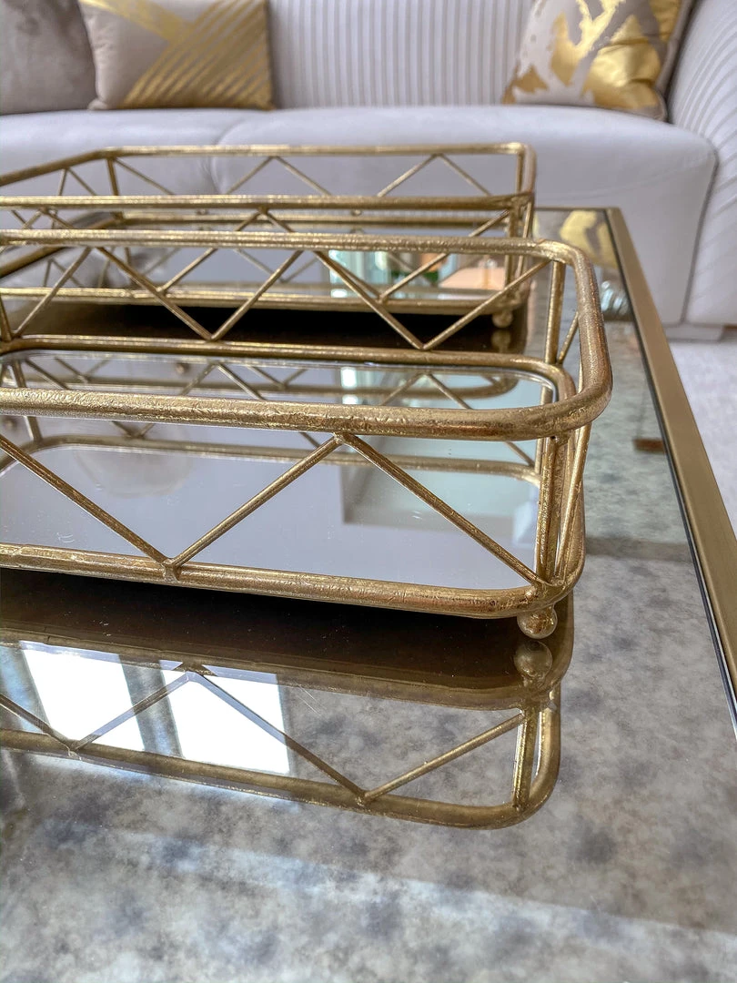 Inspire Me! Home Decor Set Of 2 Gold Mirrored Trays