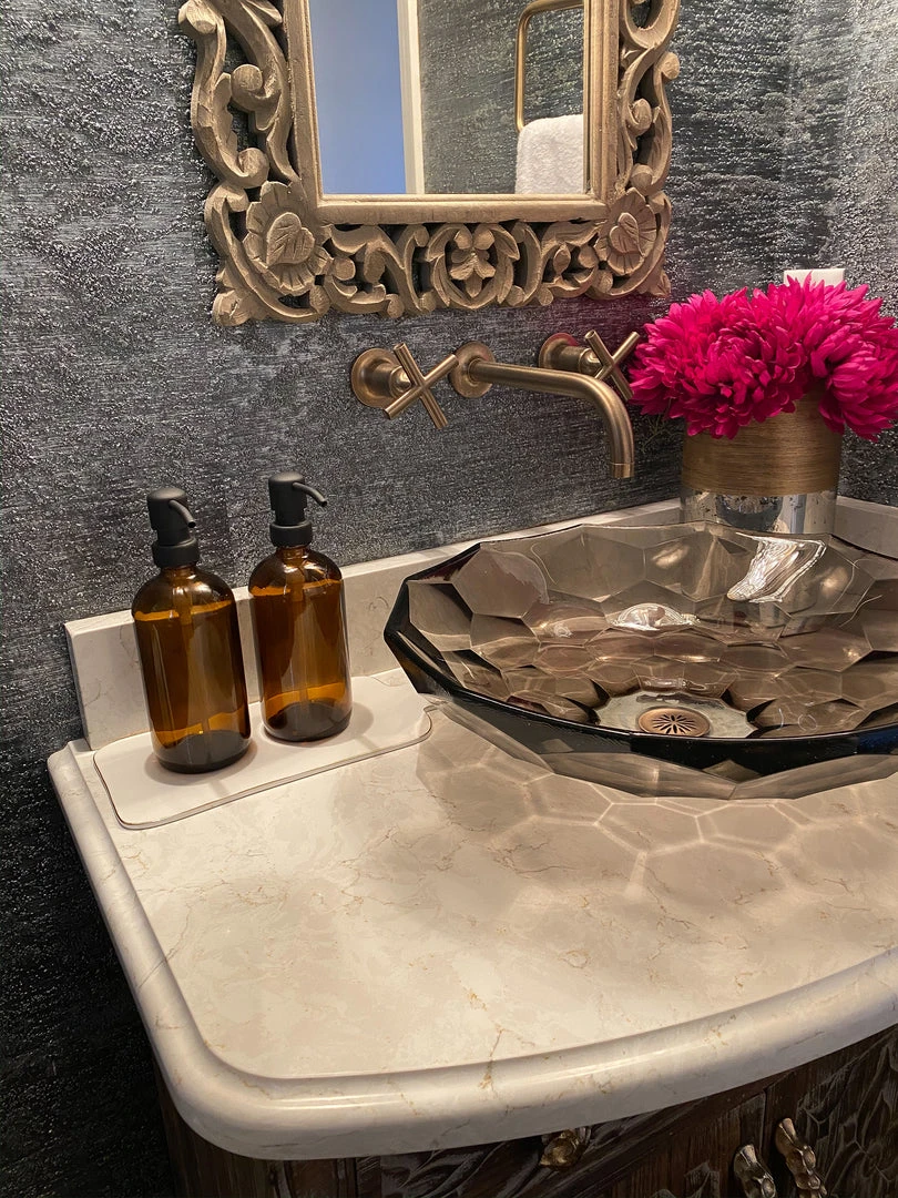 Inspire Me! Home Decor Amber Glass Soap Dispenser W/ Matte Black Finish Pump KITCHEN