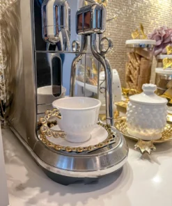 Inspire Me! Home Decor White And Gold Beaded Espresso Cup And Saucer