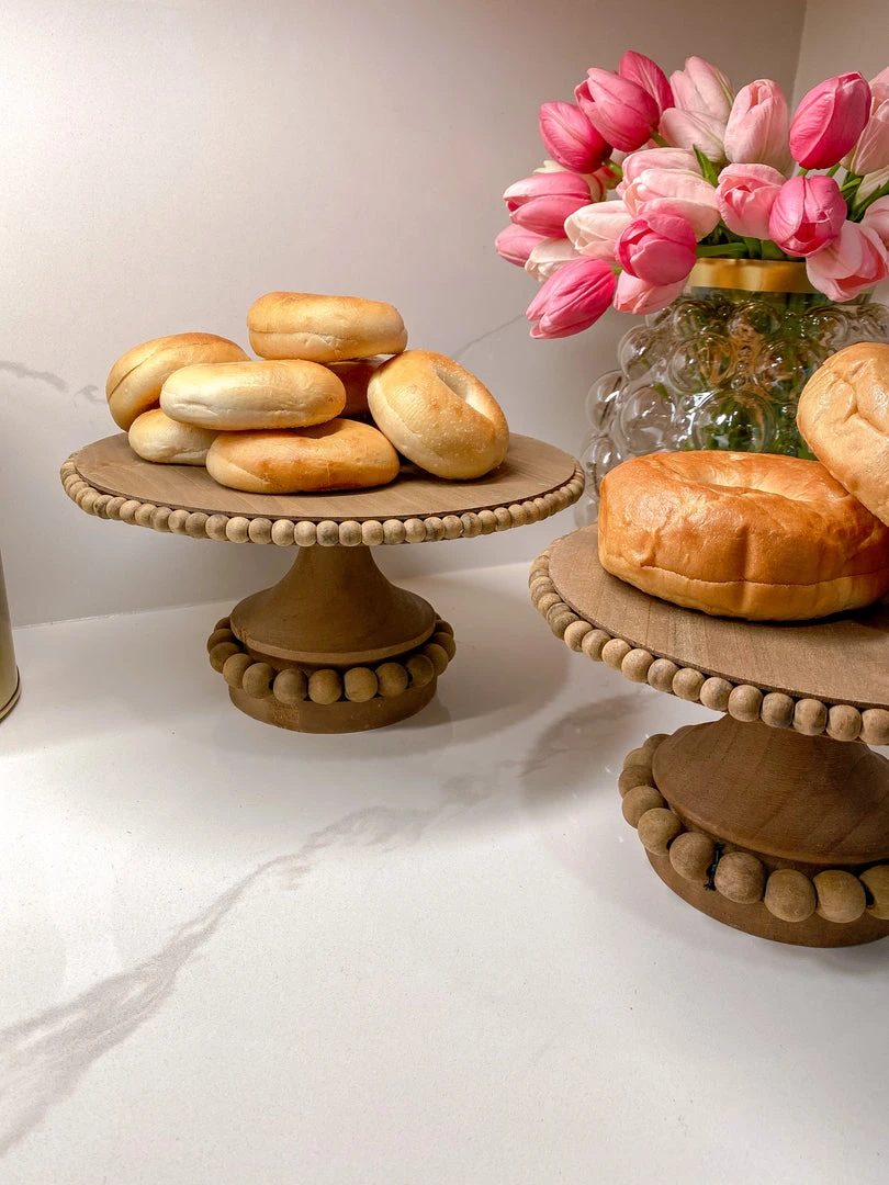 Inspire Me! Home Decor Round Beaded Wood Cake Stand (2 Sizes)