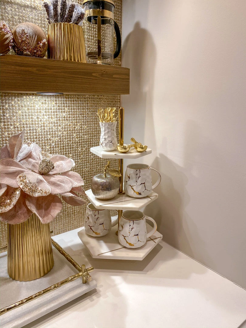 Inspire Me! Home Decor Three Tiered Marble Stand With Gold Inlay
