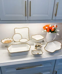 Inspire Me! Home Decor Gold And White Beaded Square Platter