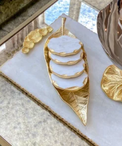 Inspire Me! Home Decor Gold Bordered Round Marble Coasters