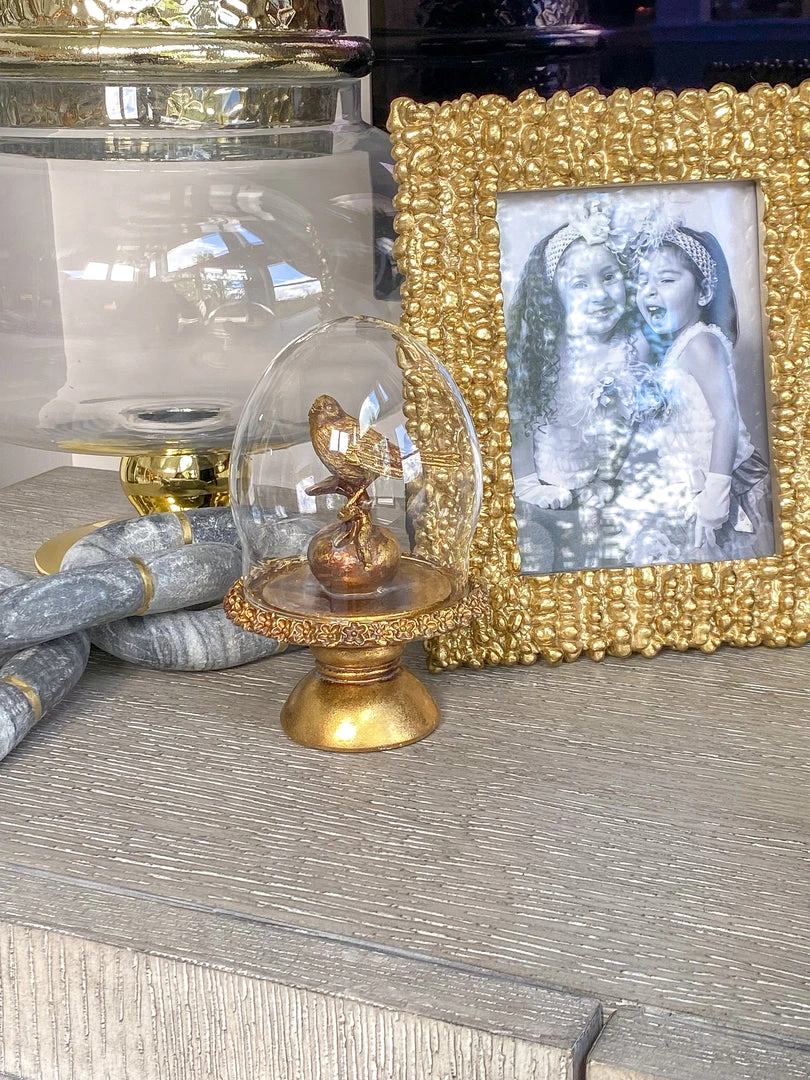 Inspire Me! Home Decor Golden Bird In Glass Cloche