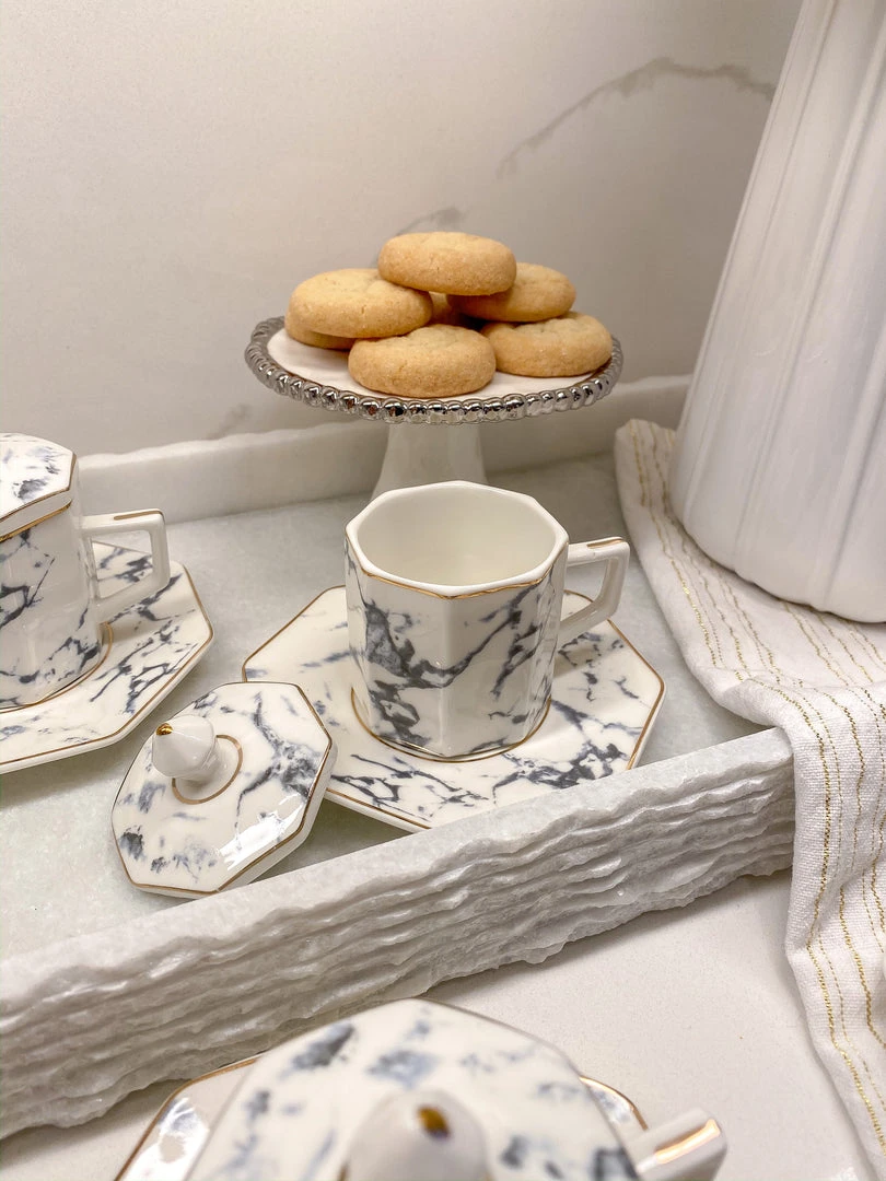 Inspire Me! Home Decor Gold Marbled Hexagon Espresso Tea Set Of 6