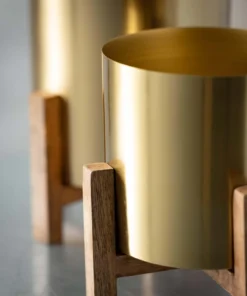 Inspire Me! Home Decor Gold Planters On Wood Stand (2 Sizes)